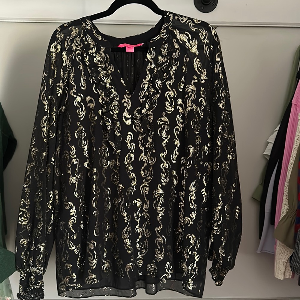 Lily Pulitzer black and gold long sleeve blouse
